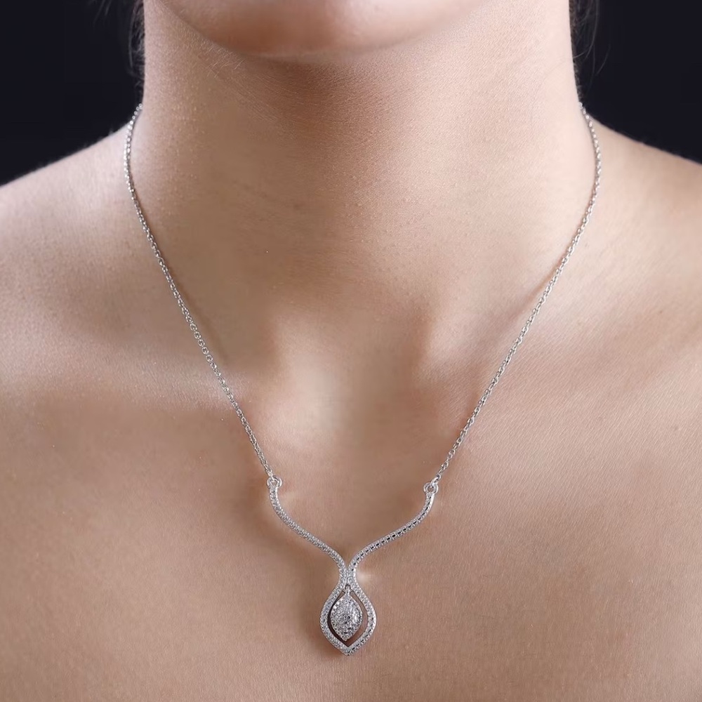 Stamped Diamond Accent Necklace in Platinum Bond and SS Chain by Karis